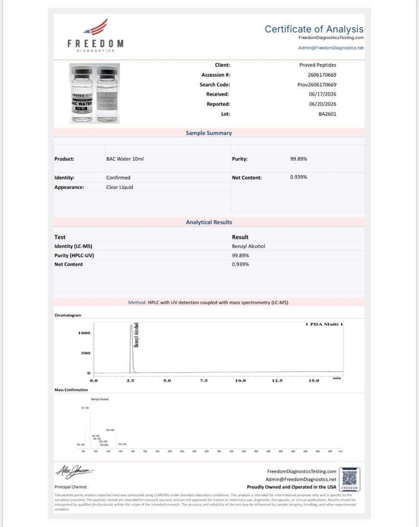 Proved Peptides COA Certificate 1